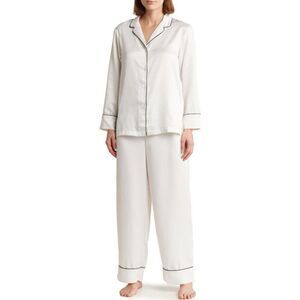 Natori Satin Long Sleeve Button-Up Top & Crop Pants Pajama